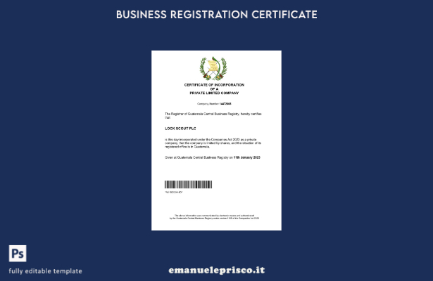 certificato di registrazione Guatemala stile verificato Modello Word e PDF () mo